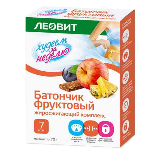 Батончик фруктовый Леовит худеем за неделю жиросжигающий комплекс 10 г 7 штук в Татнефть