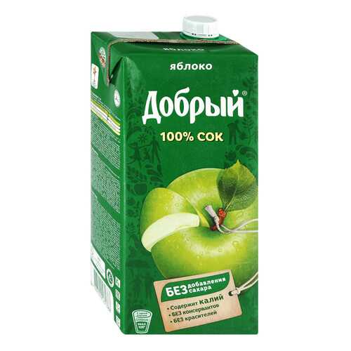 Сок ДОБРЫЙ Яблоко T-Pack 2л*2 шт в Татнефть
